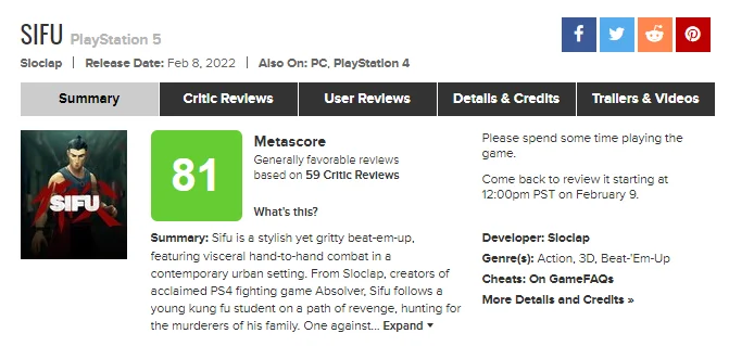 Хардкорный кунг-фу экшн Sifu получил хорошие рецензии от критиков