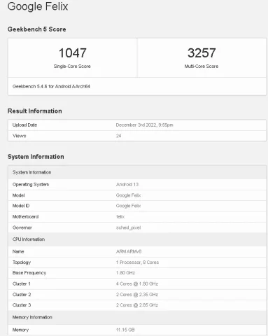 Google Pixel Fold впервые появился в Geekbench