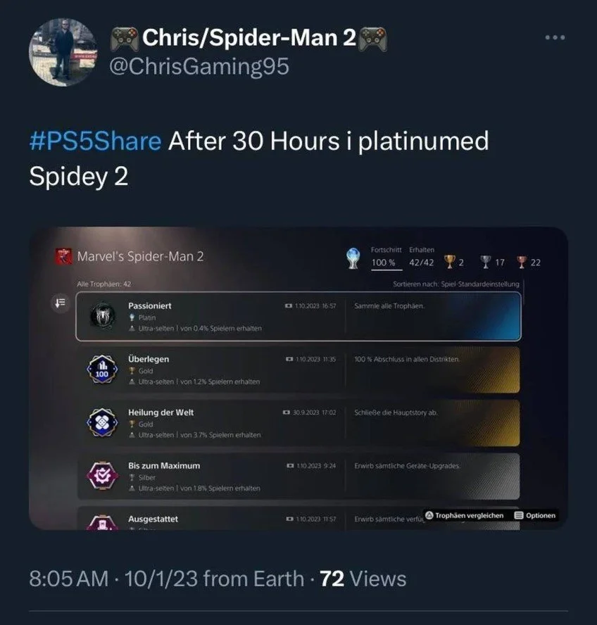 Геймер открыл все достижения в Marvel's Spider-Man 2