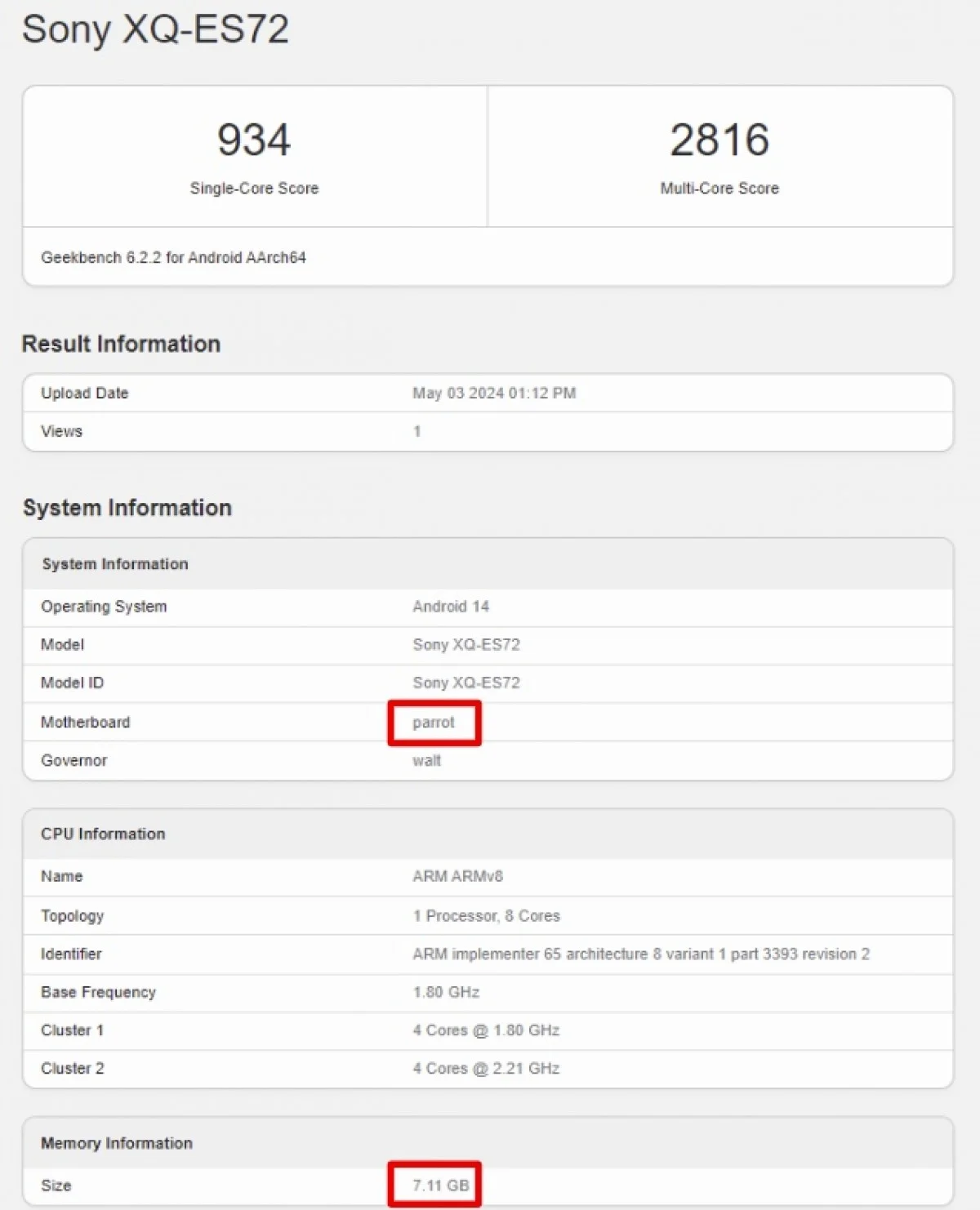 Смартфон Sony Xperia 10 VI засветился в бенчмарке Geekbench