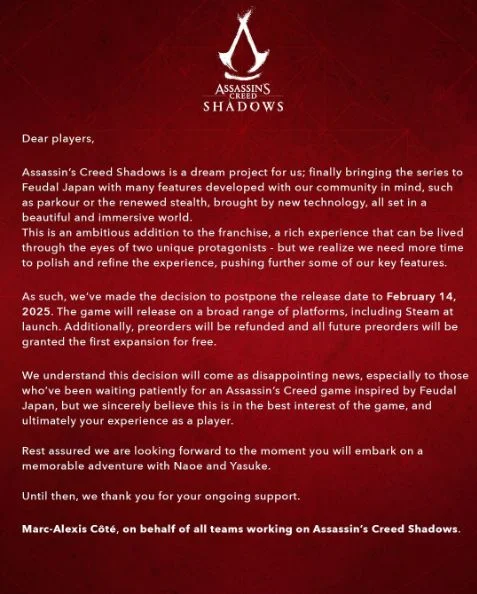 Assassin's Creed: Shadows все же перенесли на следующий год