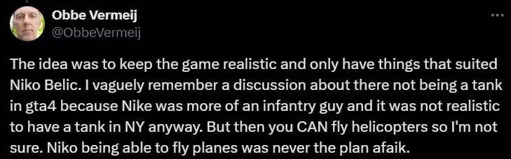 Почему в GTA 4 нельзя было управлять самолетом или танком: объяснение разработчика