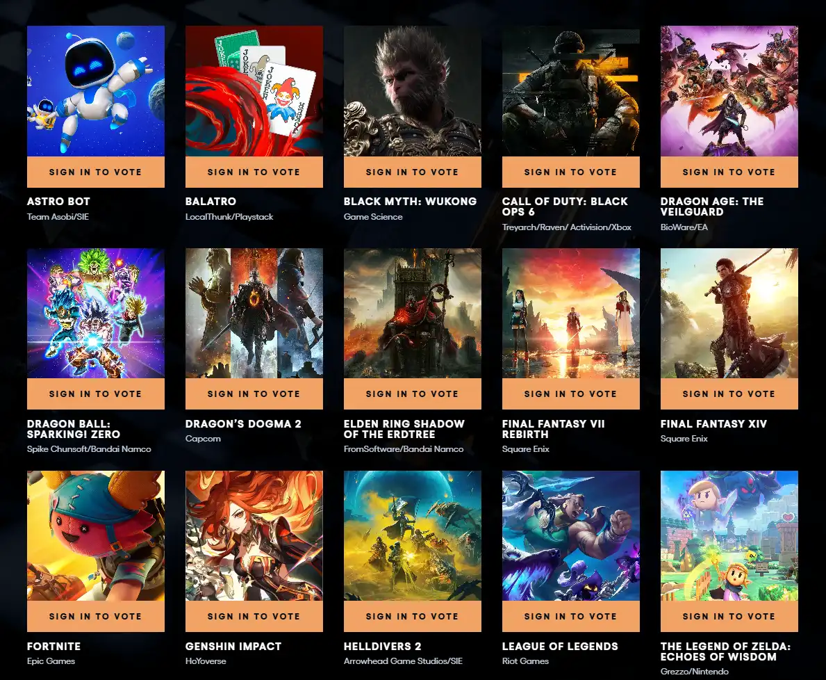 The Game Awards 2024: стартовало голосование за «Игру года» по версии игроков