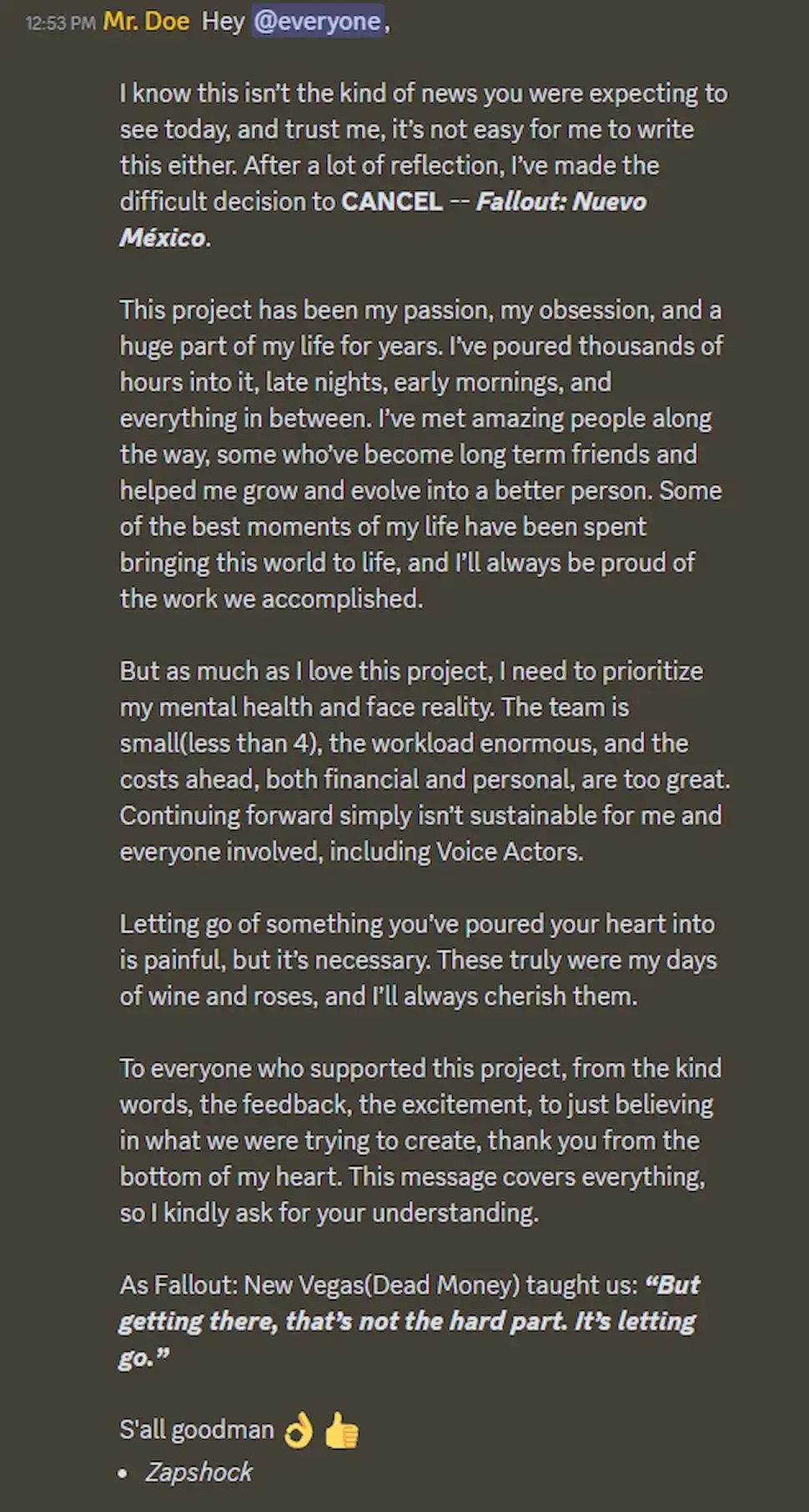 Разработка модификации Fallout: Nuevo Mexico официально прекращена