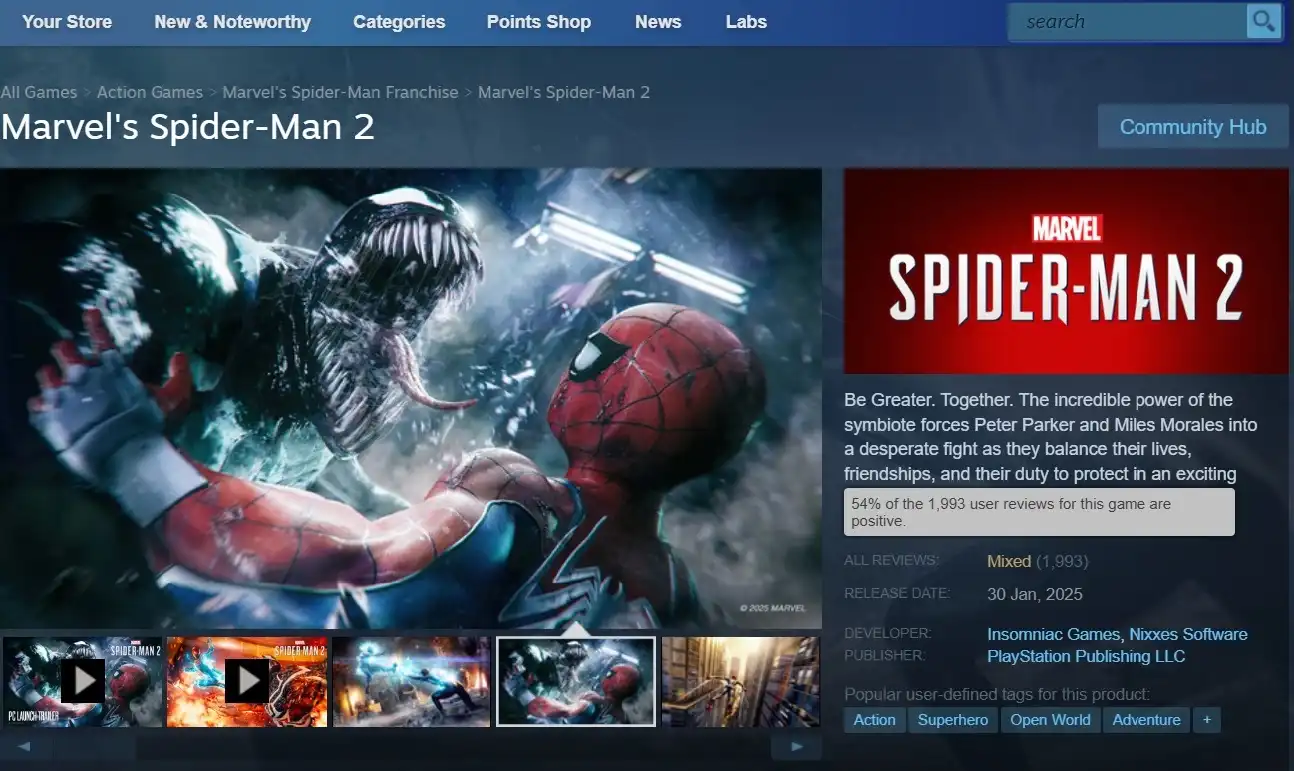 Marvel’s Spider-Man 2 вышла на PC, но старт получился не слишком неудачным