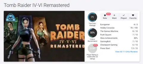Ремастер Tomb Raider IV-VI получил смешанные отзывы