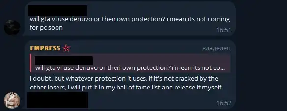 Хакерша Empress намекнула на взлом GTA 6, если в игре появится Denuvo