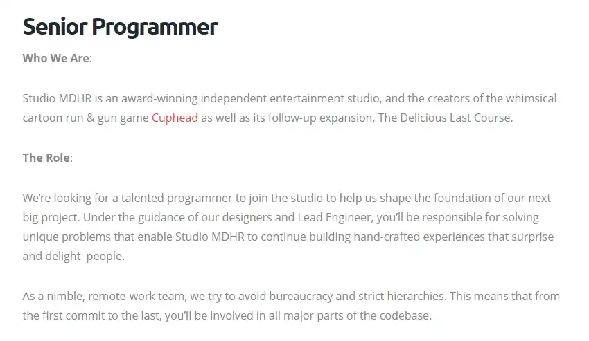 Разработчики Cuphead начали набор на новый неанонсированный проект