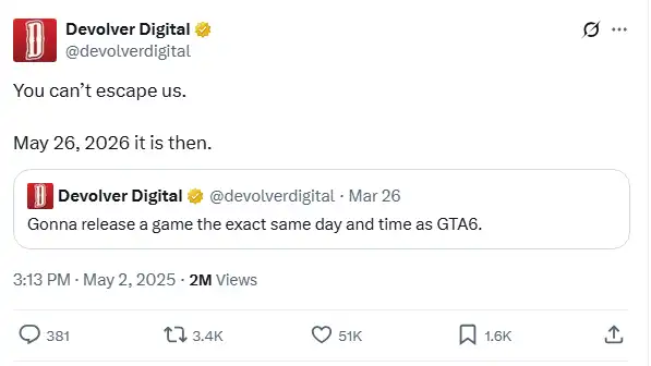 Devolver Digital не отказывается от амбициозного намерения выпустить свою игру в один день с выходом GTA VI, несмотря на недавнюю отсрочку громкой новинки от Rockstar Games