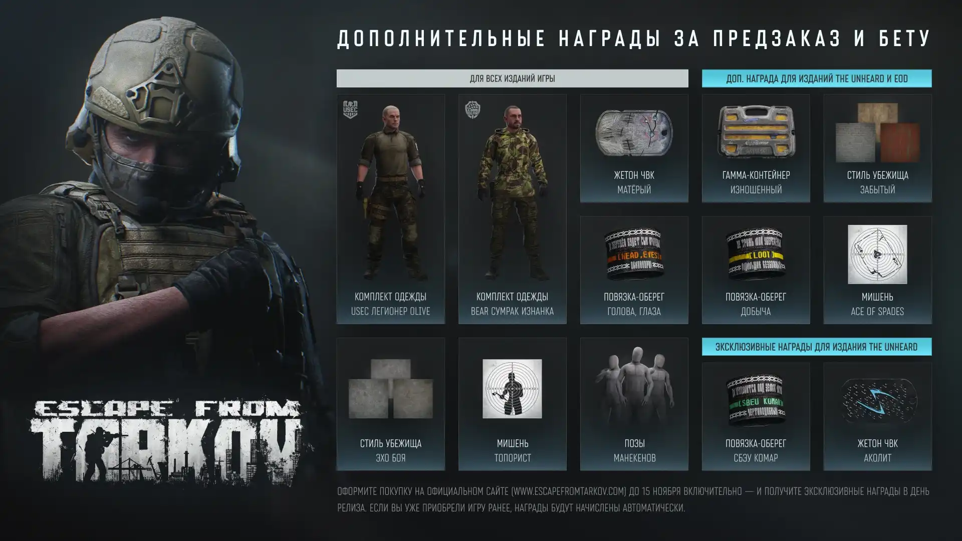 Игроки Escape from Tarkov получат подарки за предзаказ и участие в бете